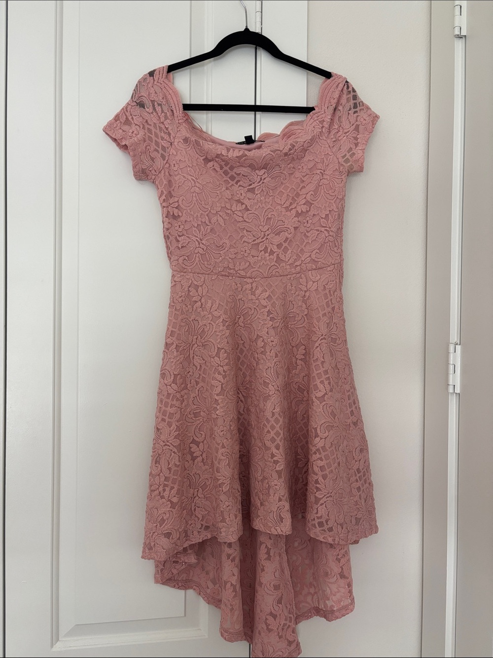 City Studio Dusty Pink Lace High-Low Fit & Flare Dress